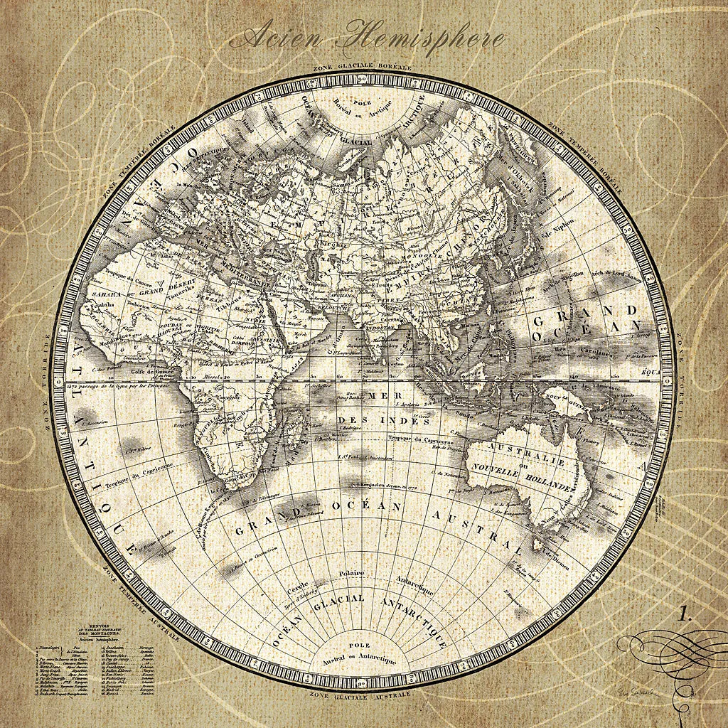 French World Map II by Sue Schlabach. SKU 13226a. Archival Giclee Fine art print for wall decor.