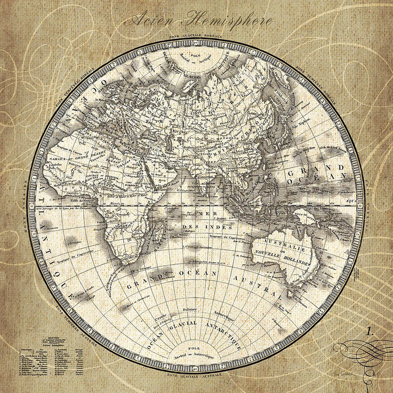 French World Map II by Sue Schlabach. SKU 13226a. Archival Giclee Fine art print for wall decor.