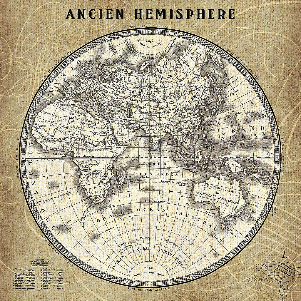 French World Map II by Sue Schlabach. SKU 15689a. Archival Giclee Fine art print for wall decor.