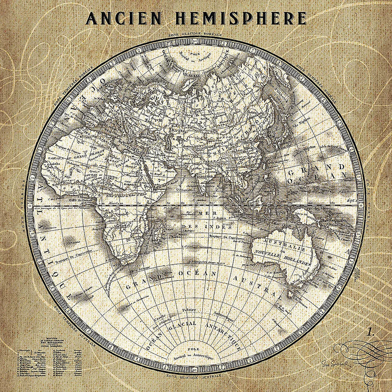 French World Map II by Sue Schlabach. SKU 15689a. Archival Giclee Fine art print for wall decor.