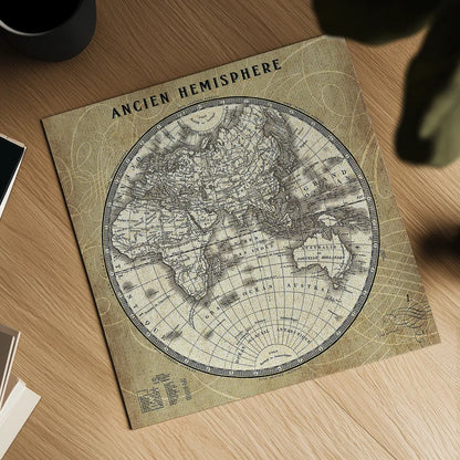 French World Map II by Sue Schlabach. Shown as a detailed flat fine art print, highlighting archival giclee quality. Available as an archival giclee rolled canvas, fine art paper, or poster print. SKU 15689a.