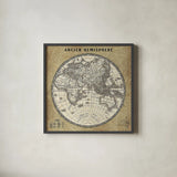 French World Map II by Sue Schlabach. Shown in a sleek black glass frame for a contemporary gallery look. Available as an archival giclee rolled canvas, fine art paper, or poster print. SKU 15689a.
