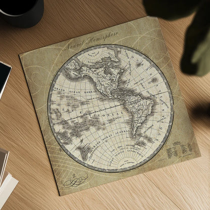 French World Map III by Sue Schlabach. Shown as a detailed flat fine art print, highlighting archival giclee quality. Available as an archival giclee rolled canvas, fine art paper, or poster print. SKU 13227a.