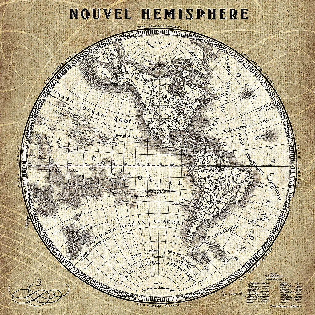 French World Map III by Sue Schlabach. SKU 15690a. Archival Giclee Fine art print for wall decor.