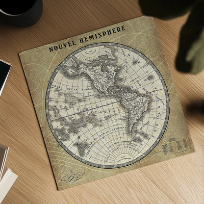 French World Map III by Sue Schlabach. Shown as a detailed flat fine art print, highlighting archival giclee quality. Available as an archival giclee rolled canvas, fine art paper, or poster print. SKU 15690a.