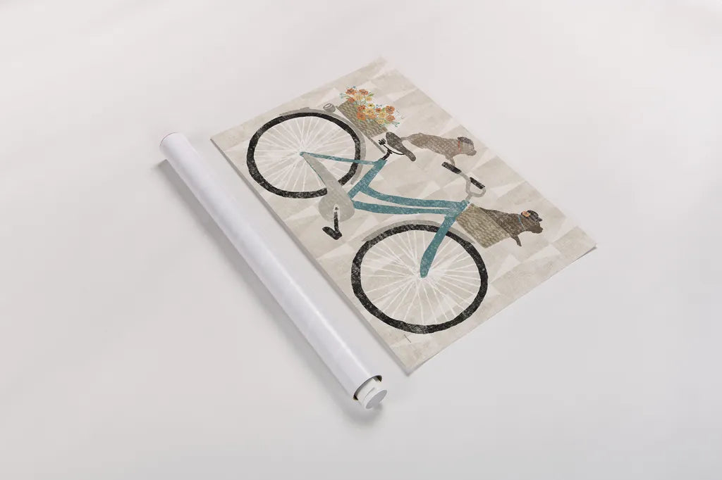 Frenchie Ride by Sue Schlabach. shown as a rolled paper print. Available as archival giclee rolled canvas, fine art paper, or poster print. SKU 30983i.