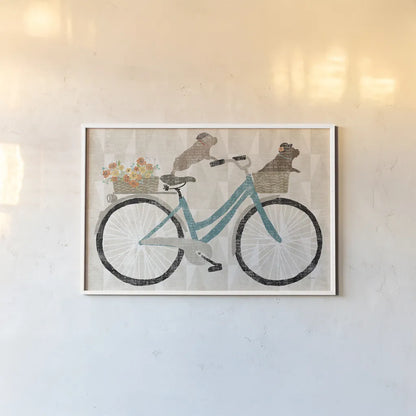 Frenchie Ride by Sue Schlabach. shown as a paper print in a white frame. Available as a archival giclee rolled canvas, fine art paper, or poster print. SKU 30983i.