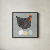 Fresh Eggs I No Words by Sue Schlabach. Shown in a sleek black glass frame for a contemporary gallery look. Available as an archival giclee rolled canvas, fine art paper, or poster print. SKU 79352a.