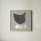 Fresh Eggs I No Words by Sue Schlabach. Shown in a natural wood glass frame for a timeless modern aesthetic. Available as an archival giclee rolled canvas, fine art paper, or poster print. SKU 79352a.
