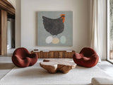 Fresh Eggs I No Words by Sue Schlabach. Shown as extra-large giant wall art in a modern living room. Available as an archival giclee rolled canvas, fine art paper, or poster print. SKU 79352a.