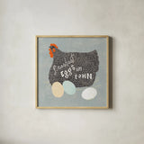 Fresh Eggs II by Sue Schlabach. Shown in a natural wood glass frame for a timeless modern aesthetic. Available as an archival giclee rolled canvas, fine art paper, or poster print. SKU 31008a.