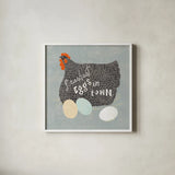 Fresh Eggs II by Sue Schlabach. Shown in a crisp white glass frame for a clean and minimalist style. Available as an archival giclee rolled canvas, fine art paper, or poster print. SKU 31008a.