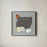 Fresh Eggs II No Words by Sue Schlabach. Shown in a sleek black glass frame for a contemporary gallery look. Available as an archival giclee rolled canvas, fine art paper, or poster print. SKU 79353a.