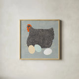 Fresh Eggs II No Words by Sue Schlabach. Shown in a natural wood glass frame for a timeless modern aesthetic. Available as an archival giclee rolled canvas, fine art paper, or poster print. SKU 79353a.