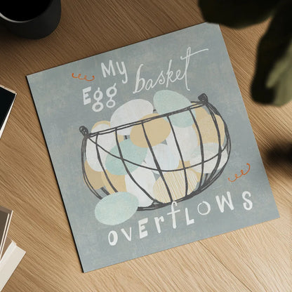 Fresh Eggs III by Sue Schlabach. Shown as a detailed flat fine art print, highlighting archival giclee quality. Available as an archival giclee rolled canvas, fine art paper, or poster print. SKU 31009a.