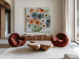 Fresh Midsummer I by Sue Schlabach. Shown as extra-large giant wall art in a modern living room. Available as an archival giclee rolled canvas, fine art paper, or poster print. SKU 55326a.
