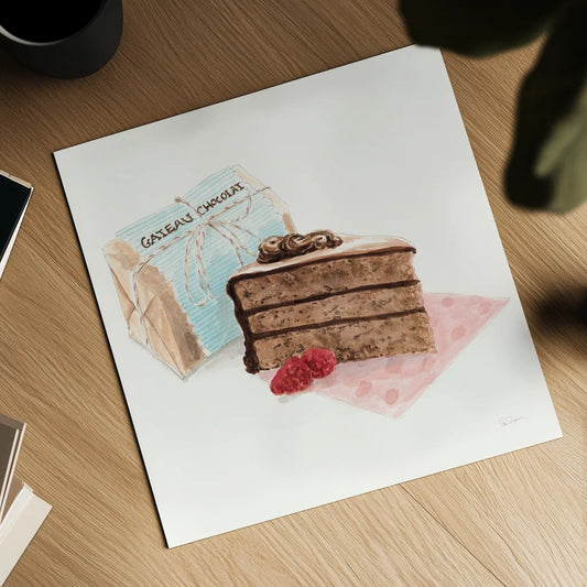 Gateau Chocolate by Sue Schlabach. Shown as a detailed flat fine art print, highlighting archival giclee quality. Available as an archival giclee rolled canvas, fine art paper, or poster print. SKU 9198a.