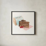 Gateau Chocolate by Sue Schlabach. Shown in a sleek black glass frame for a contemporary gallery look. Available as an archival giclee rolled canvas, fine art paper, or poster print. SKU 9198a.