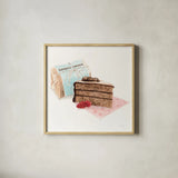 Gateau Chocolate by Sue Schlabach. Shown in a natural wood glass frame for a timeless modern aesthetic. Available as an archival giclee rolled canvas, fine art paper, or poster print. SKU 9198a.