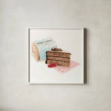 Gateau Chocolate by Sue Schlabach. Shown in a crisp white glass frame for a clean and minimalist style. Available as an archival giclee rolled canvas, fine art paper, or poster print. SKU 9198a.