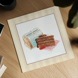 Gateau Chocolate on Stripes by Sue Schlabach. Shown as a detailed flat fine art print, highlighting archival giclee quality. Available as an archival giclee rolled canvas, fine art paper, or poster print. SKU 100846a.