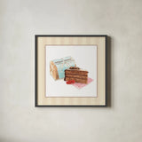 Gateau Chocolate on Stripes by Sue Schlabach. Shown in a sleek black glass frame for a contemporary gallery look. Available as an archival giclee rolled canvas, fine art paper, or poster print. SKU 100846a.
