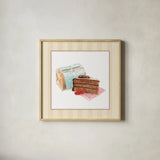Gateau Chocolate on Stripes by Sue Schlabach. Shown in a natural wood glass frame for a timeless modern aesthetic. Available as an archival giclee rolled canvas, fine art paper, or poster print. SKU 100846a.