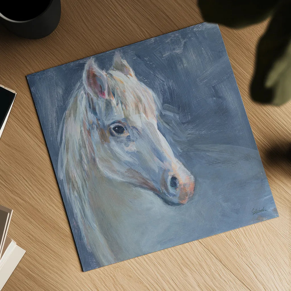 Gentle Gray Horse by Sue Schlabach. Shown as a detailed flat fine art print, highlighting archival giclee quality. Available as an archival giclee rolled canvas, fine art paper, or poster print. SKU 84820a.