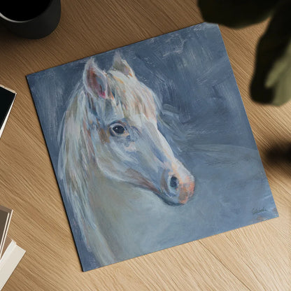 Gentle Gray Horse by Sue Schlabach. Shown as a detailed flat fine art print, highlighting archival giclee quality. Available as an archival giclee rolled canvas, fine art paper, or poster print. SKU 84820a.