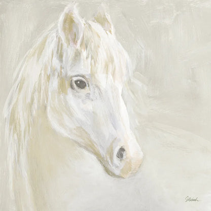 Gentle White Horse by Sue Schlabach. SKU 85032a. Archival Giclee Fine art print for wall decor.
