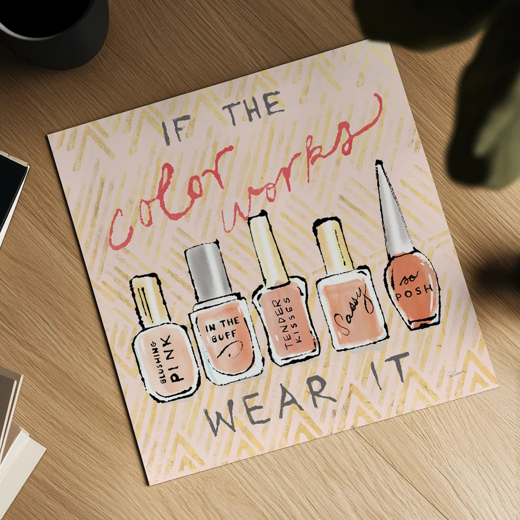 Geo Beauty and Sass I - Wear It by Sue Schlabach. Shown as a detailed flat fine art print, highlighting archival giclee quality. Available as an archival giclee rolled canvas, fine art paper, or poster print. SKU 39693a.