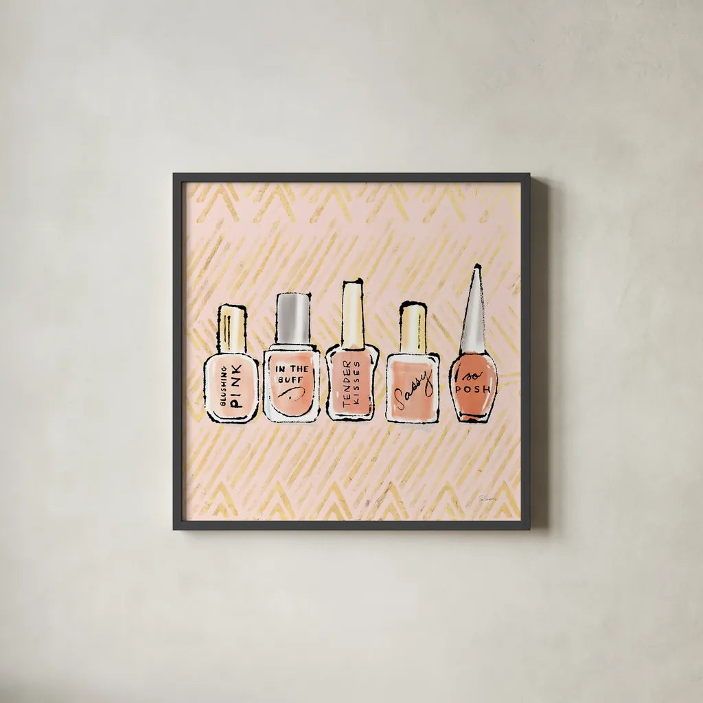 Geo Beauty and Sass I by Sue Schlabach. Shown in a sleek black glass frame for a contemporary gallery look. Available as an archival giclee rolled canvas, fine art paper, or poster print. SKU 39651a.