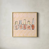 Geo Beauty and Sass I by Sue Schlabach. Shown in a natural wood glass frame for a timeless modern aesthetic. Available as an archival giclee rolled canvas, fine art paper, or poster print. SKU 39651a.