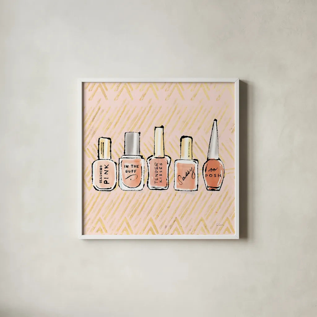 Geo Beauty and Sass I by Sue Schlabach. Shown in a crisp white glass frame for a clean and minimalist style. Available as an archival giclee rolled canvas, fine art paper, or poster print. SKU 39651a.