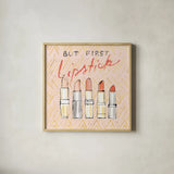 Geo Beauty and Sass II - Lipstick First by Sue Schlabach. Shown in a natural wood glass frame for a timeless modern aesthetic. Available as an archival giclee rolled canvas, fine art paper, or poster print. SKU 39694a.