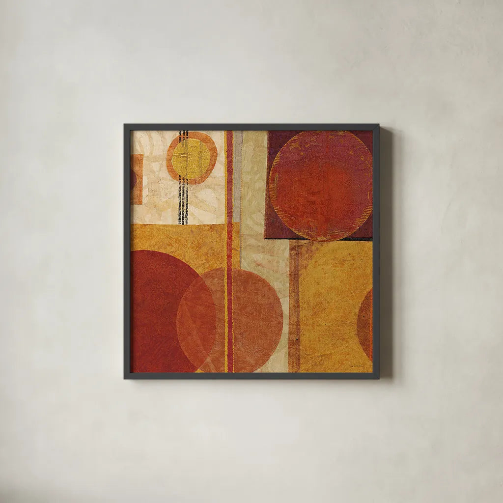 Geo Tea I by Sue Schlabach. Shown in a sleek black glass frame for a contemporary gallery look. Available as an archival giclee rolled canvas, fine art paper, or poster print. SKU 4930a.