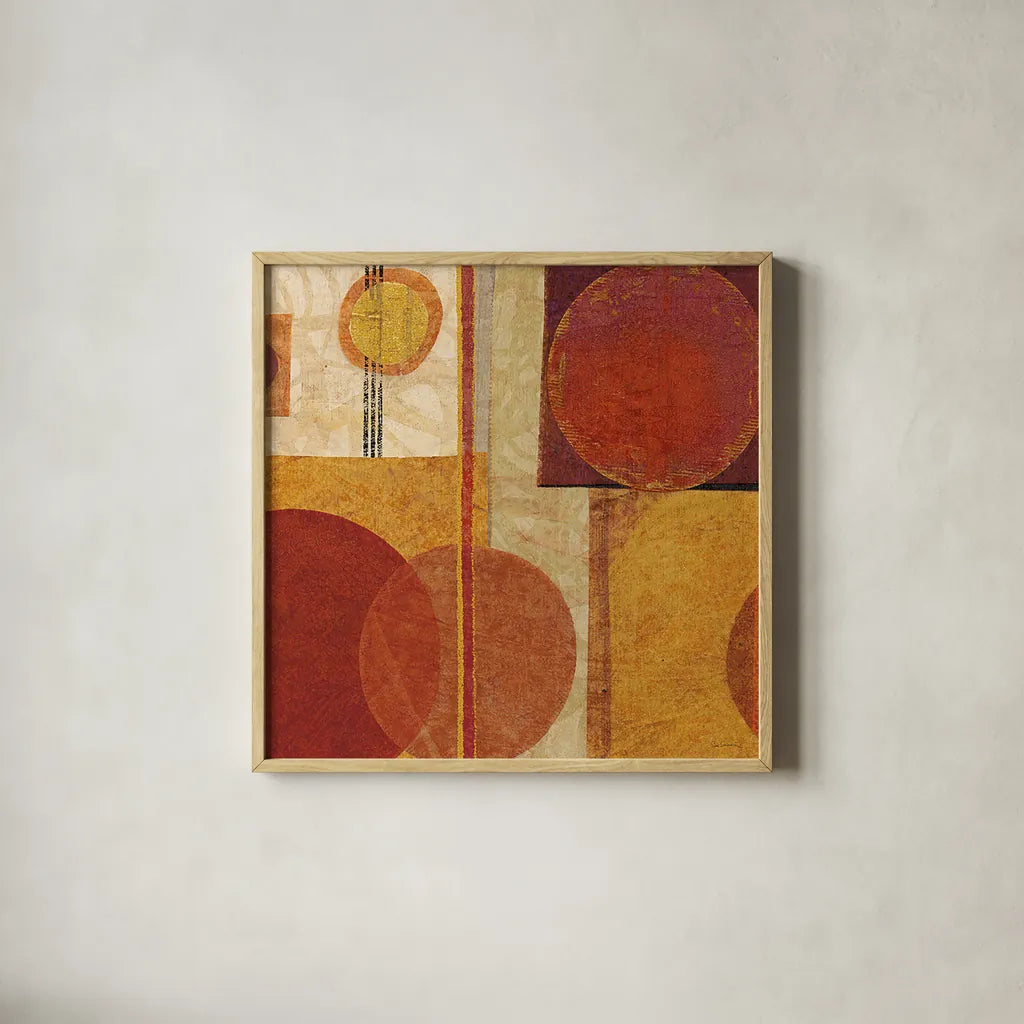 Geo Tea I by Sue Schlabach. Shown in a natural wood glass frame for a timeless modern aesthetic. Available as an archival giclee rolled canvas, fine art paper, or poster print. SKU 4930a.
