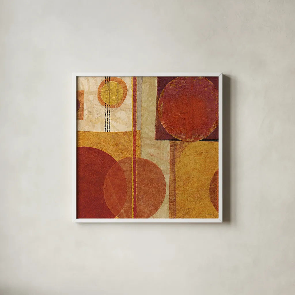 Geo Tea I by Sue Schlabach. Shown in a crisp white glass frame for a clean and minimalist style. Available as an archival giclee rolled canvas, fine art paper, or poster print. SKU 4930a.