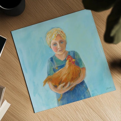 Georges Hen by Sue Schlabach. Shown as a detailed flat fine art print, highlighting archival giclee quality. Available as an archival giclee rolled canvas, fine art paper, or poster print. SKU 82697a.