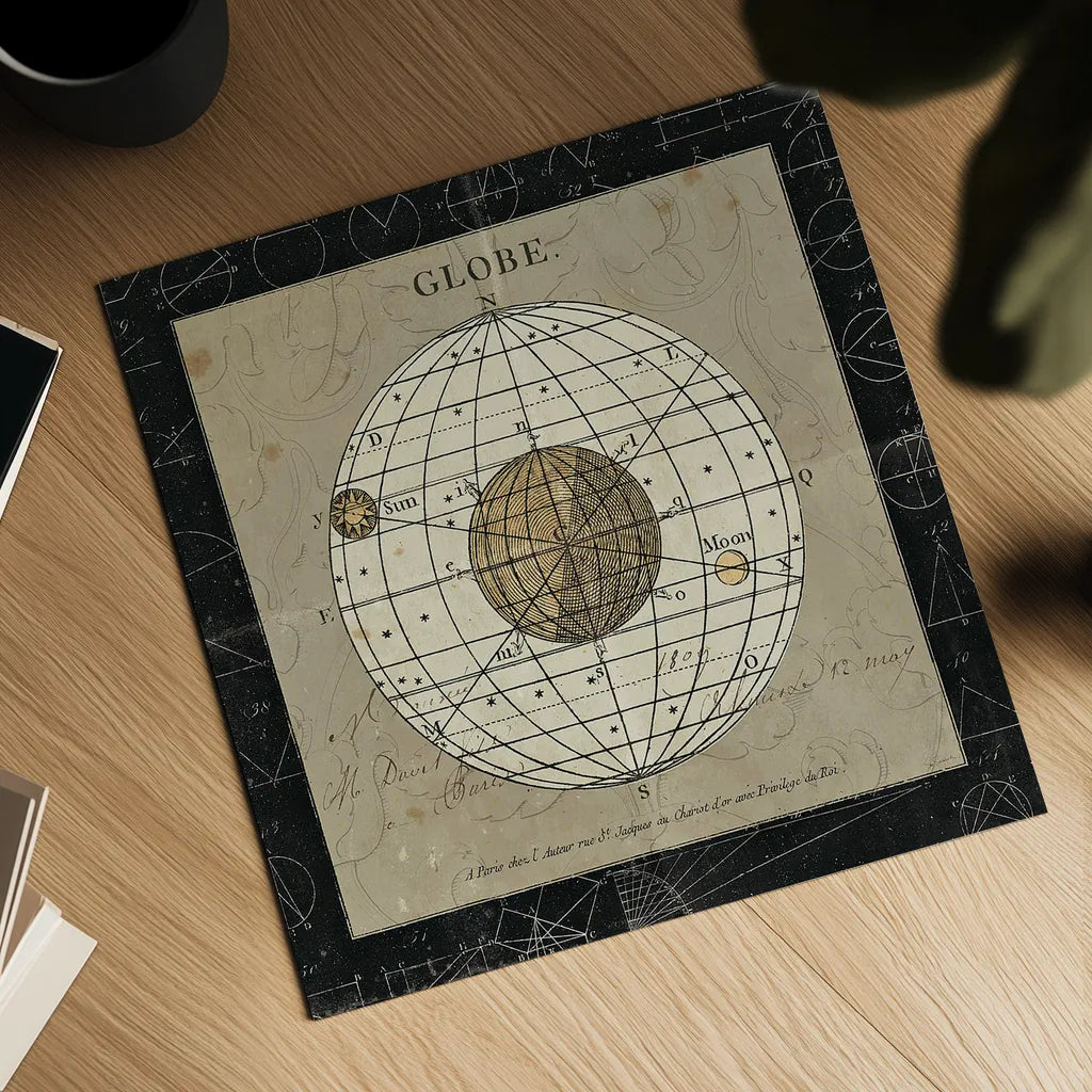 Globe by Sue Schlabach. Shown as a detailed flat fine art print, highlighting archival giclee quality. Available as an archival giclee rolled canvas, fine art paper, or poster print. SKU 14757a.