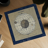 Globe Blue by Sue Schlabach. Shown as a detailed flat fine art print, highlighting archival giclee quality. Available as an archival giclee rolled canvas, fine art paper, or poster print. SKU 14541a.