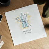 Good Brew I Black Text by Sue Schlabach. Shown as a detailed flat fine art print, highlighting archival giclee quality. Available as an archival giclee rolled canvas, fine art paper, or poster print. SKU 56994a.