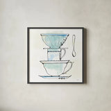 Good Brew V by Sue Schlabach. Shown in a sleek black glass frame for a contemporary gallery look. Available as an archival giclee rolled canvas, fine art paper, or poster print. SKU 25047a.