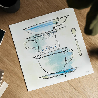 Good Brew VI by Sue Schlabach. Shown as a detailed flat fine art print, highlighting archival giclee quality. Available as an archival giclee rolled canvas, fine art paper, or poster print. SKU 25048a.