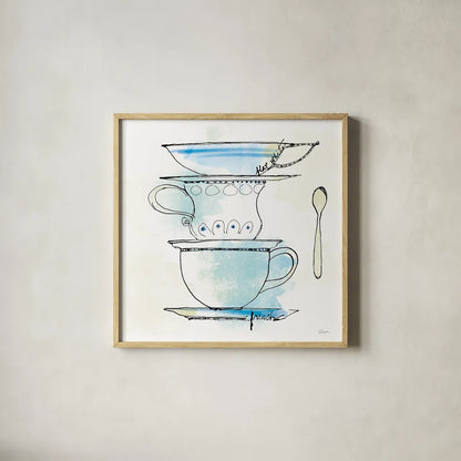 Good Brew VI by Sue Schlabach. Shown in a natural wood glass frame for a timeless modern aesthetic. Available as an archival giclee rolled canvas, fine art paper, or poster print. SKU 25048a.