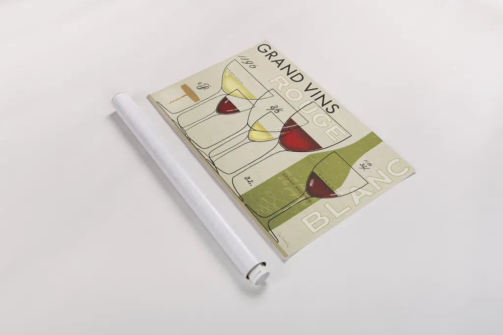 Grand Vins by Sue Schlabach. shown as a rolled paper print. Available as archival giclee rolled canvas, fine art paper, or poster print. SKU 31789i.