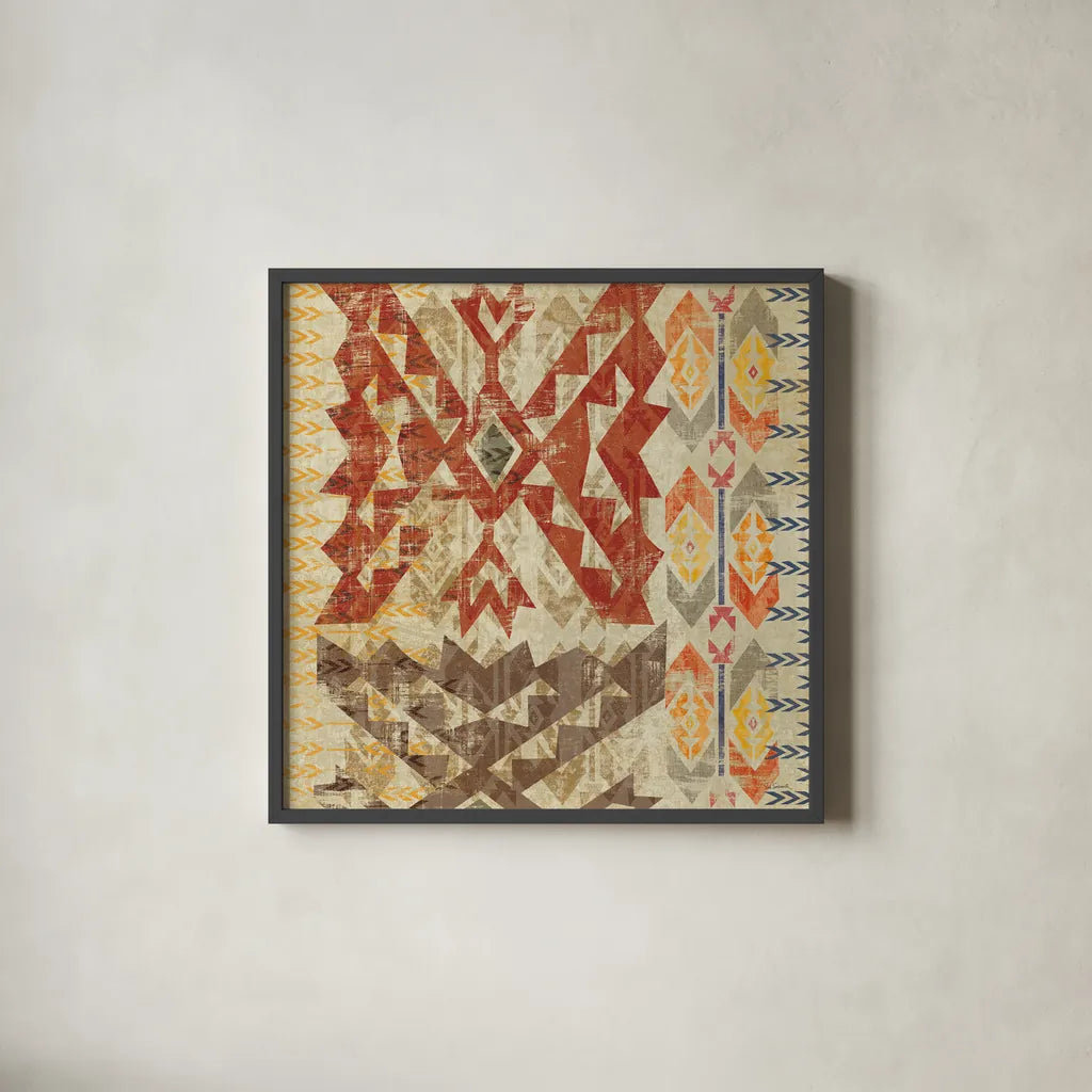 Grasslands Tapestry Red by Sue Schlabach. Shown in a sleek black glass frame for a contemporary gallery look. Available as an archival giclee rolled canvas, fine art paper, or poster print. SKU 44594a.