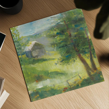 Gray Barn by Sue Schlabach. Shown as a detailed flat fine art print, highlighting archival giclee quality. Available as an archival giclee rolled canvas, fine art paper, or poster print. SKU 35341a.