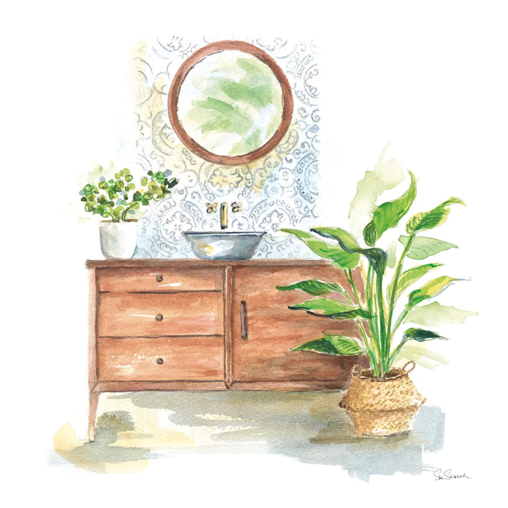 Greenery Bath I by Sue Schlabach. SKU 57649a. Archival Giclee Fine art print for wall decor.