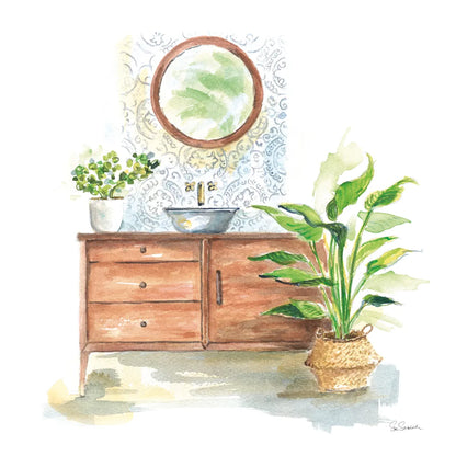 Greenery Bath I by Sue Schlabach. SKU 57649a. Archival Giclee Fine art print for wall decor.
